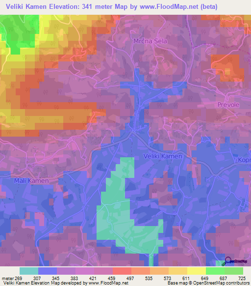 Veliki Kamen,Slovenia Elevation Map