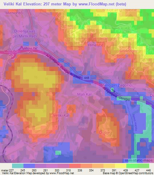 Veliki Kal,Slovenia Elevation Map