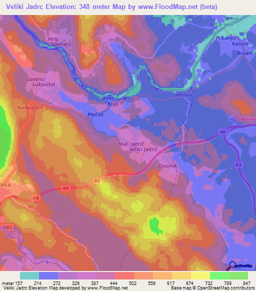 Veliki Jadrc,Croatia Elevation Map