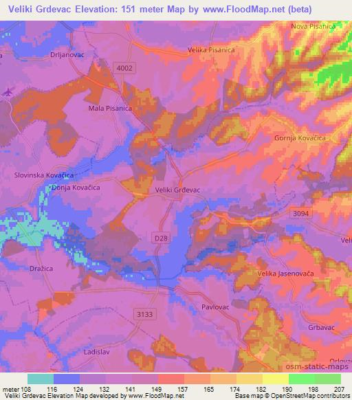 Veliki Grdevac,Croatia Elevation Map