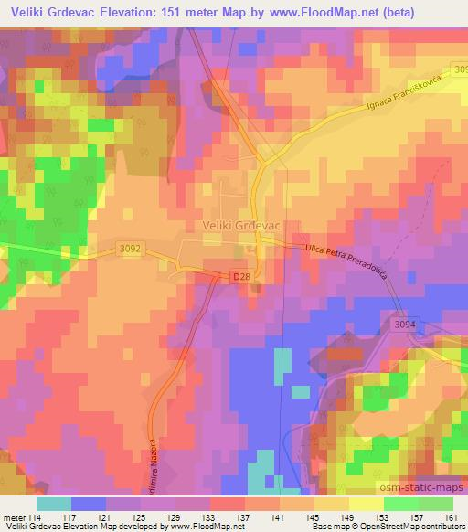 Veliki Grdevac,Croatia Elevation Map
