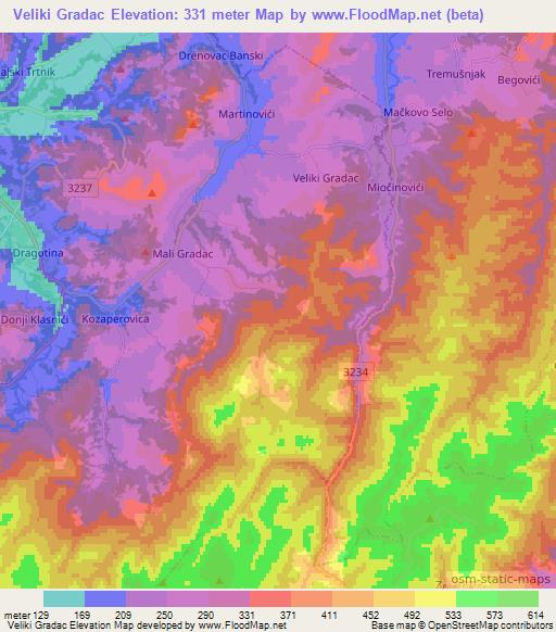 Veliki Gradac,Croatia Elevation Map