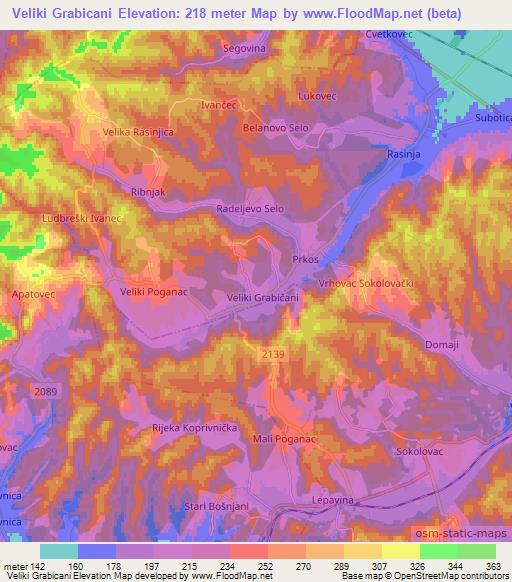 Veliki Grabicani,Croatia Elevation Map