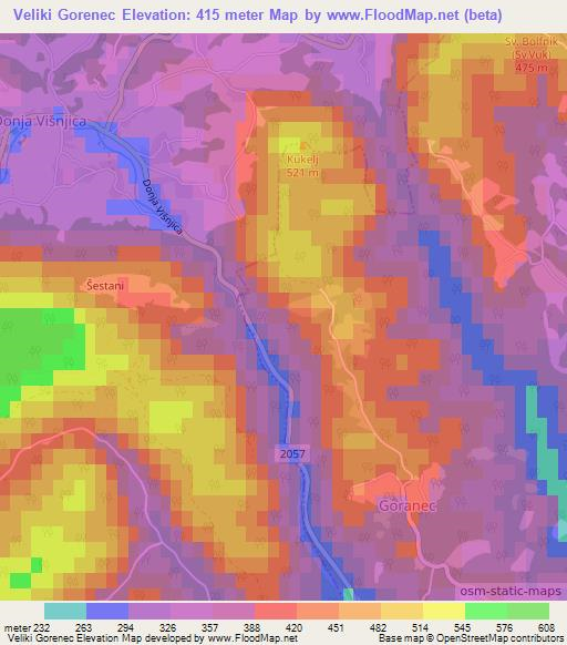 Veliki Gorenec,Croatia Elevation Map