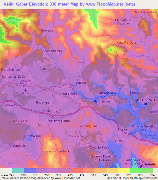 Veliki Gaber,Slovenia Elevation Map