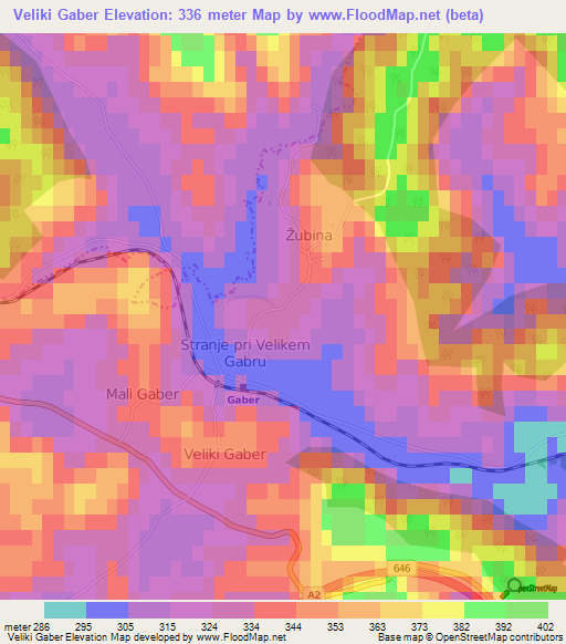 Veliki Gaber,Slovenia Elevation Map