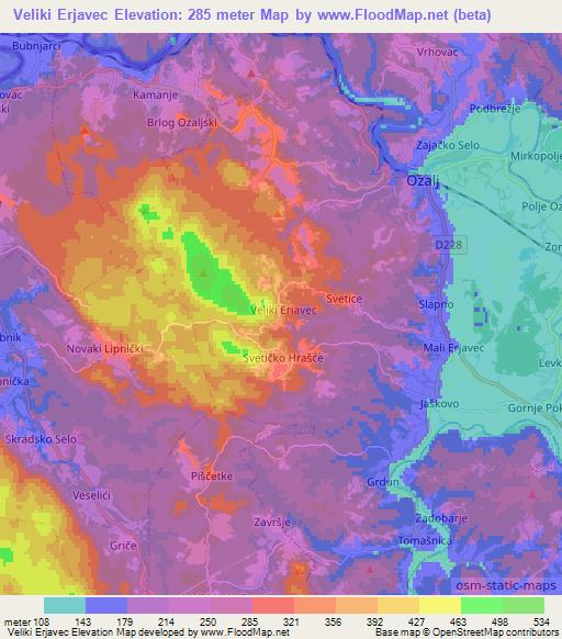 Veliki Erjavec,Croatia Elevation Map