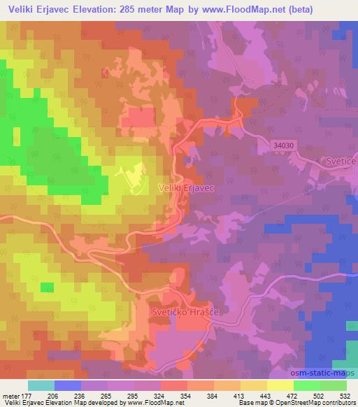 Veliki Erjavec,Croatia Elevation Map