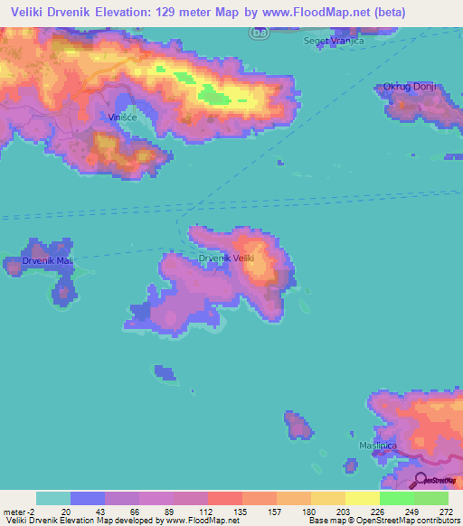 Veliki Drvenik,Croatia Elevation Map