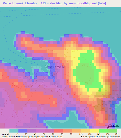 Veliki Drvenik,Croatia Elevation Map