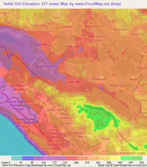 Veliki Dol,Slovenia Elevation Map