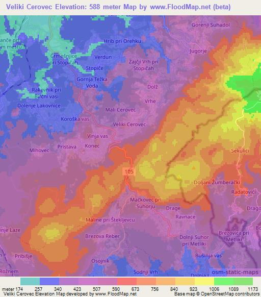 Veliki Cerovec,Slovenia Elevation Map