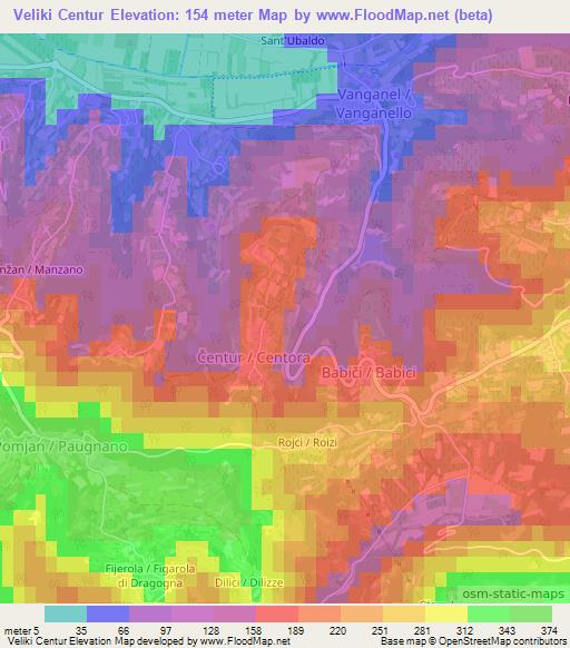 Veliki Centur,Slovenia Elevation Map