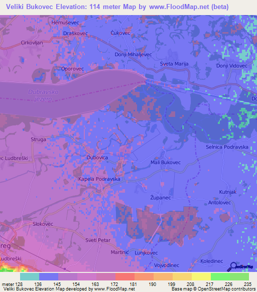 Veliki Bukovec,Croatia Elevation Map
