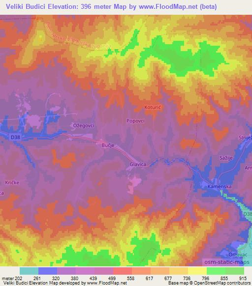 Veliki Budici,Croatia Elevation Map