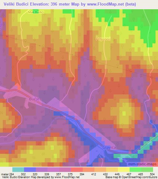 Veliki Budici,Croatia Elevation Map