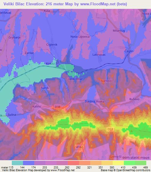 Veliki Bilac,Croatia Elevation Map