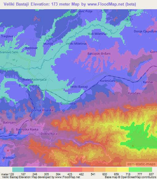 Veliki Bastaji,Croatia Elevation Map