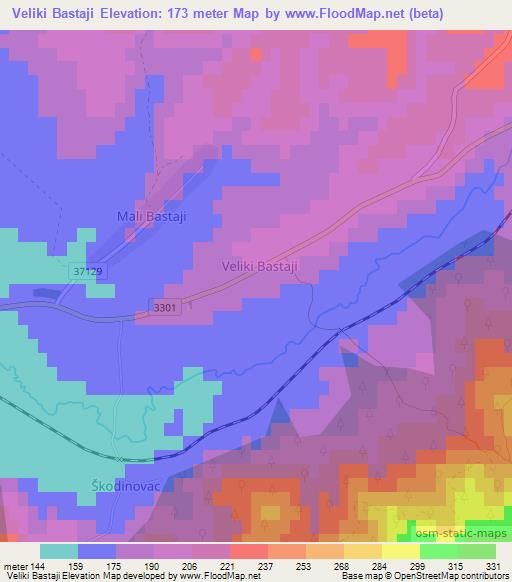 Veliki Bastaji,Croatia Elevation Map