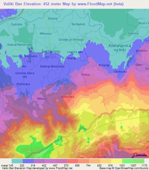 Veliki Ban,Slovenia Elevation Map