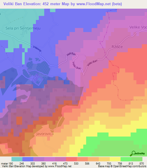 Veliki Ban,Slovenia Elevation Map