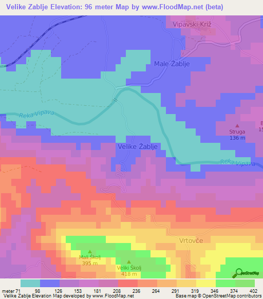 Velike Zablje,Slovenia Elevation Map