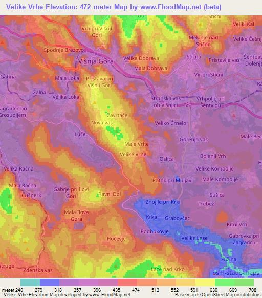 Velike Vrhe,Slovenia Elevation Map