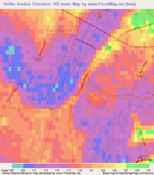 Velike Sredice,Croatia Elevation Map