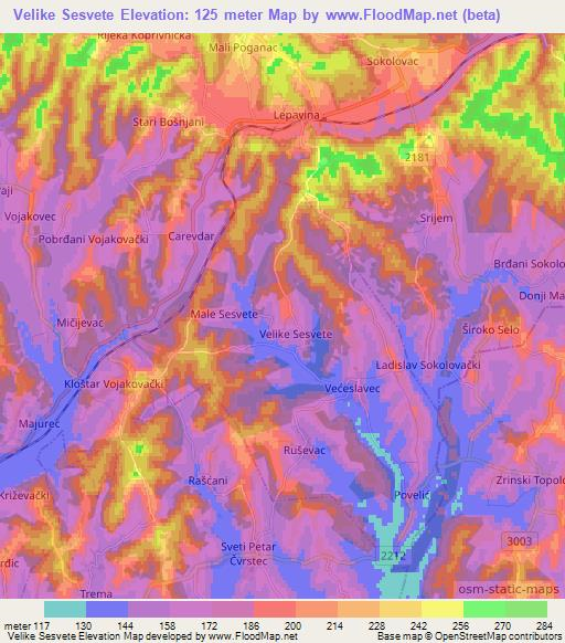 Velike Sesvete,Croatia Elevation Map