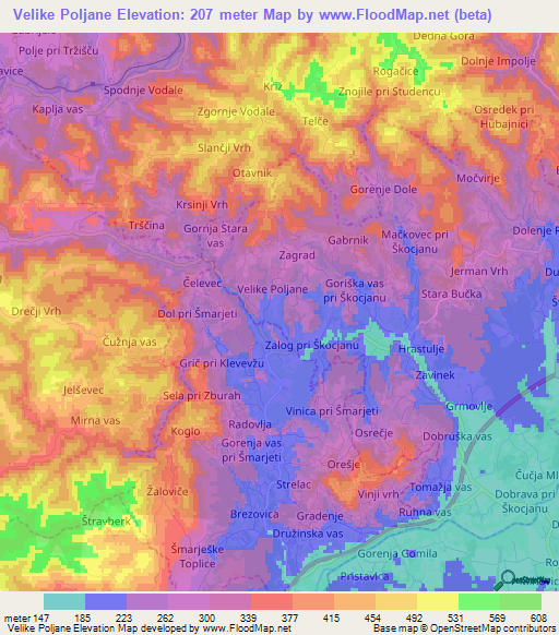 Velike Poljane,Slovenia Elevation Map