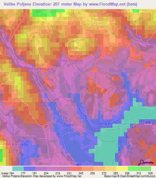 Velike Poljane,Slovenia Elevation Map