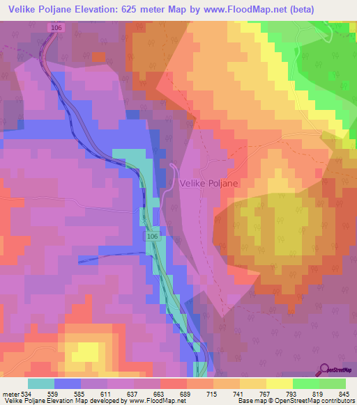 Velike Poljane,Slovenia Elevation Map