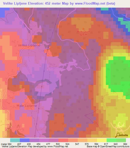 Velike Lipljene,Slovenia Elevation Map