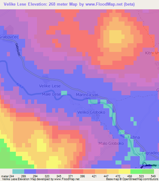 Velike Lese,Slovenia Elevation Map