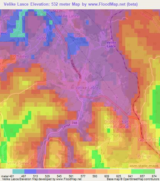 Velike Lasce,Slovenia Elevation Map