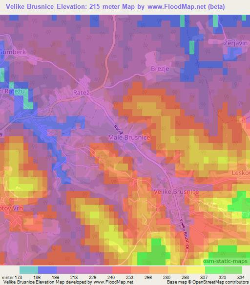 Velike Brusnice,Slovenia Elevation Map