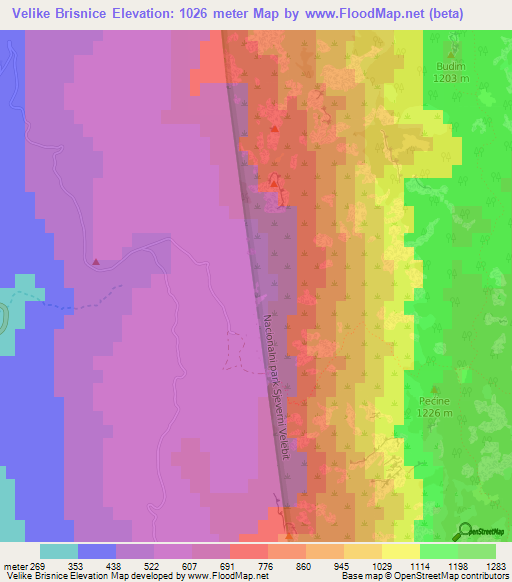 Velike Brisnice,Croatia Elevation Map