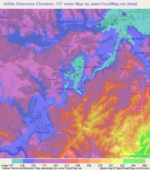 Velika Vranovina,Croatia Elevation Map