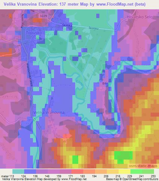 Velika Vranovina,Croatia Elevation Map