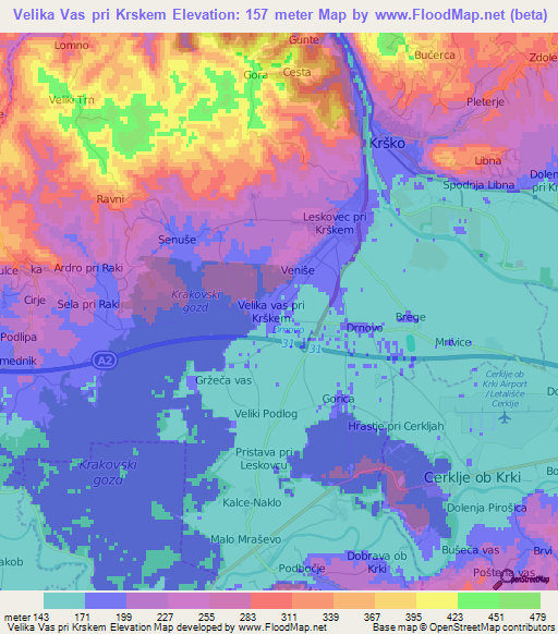 Velika Vas pri Krskem,Slovenia Elevation Map