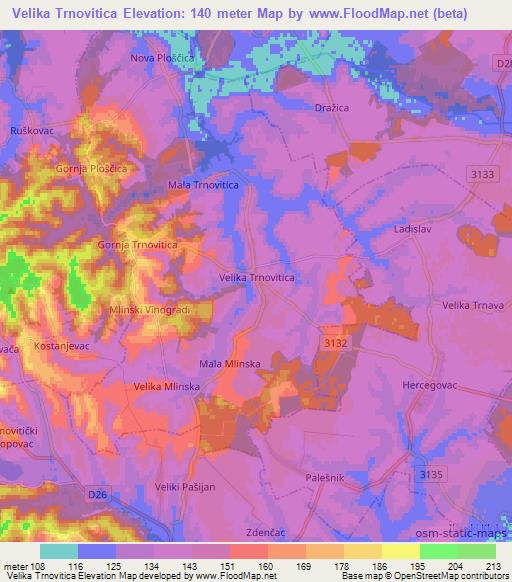 Velika Trnovitica,Croatia Elevation Map