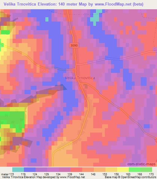 Velika Trnovitica,Croatia Elevation Map