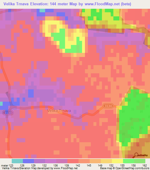 Velika Trnava,Croatia Elevation Map