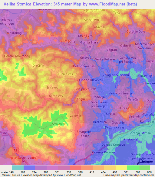 Velika Strmica,Slovenia Elevation Map