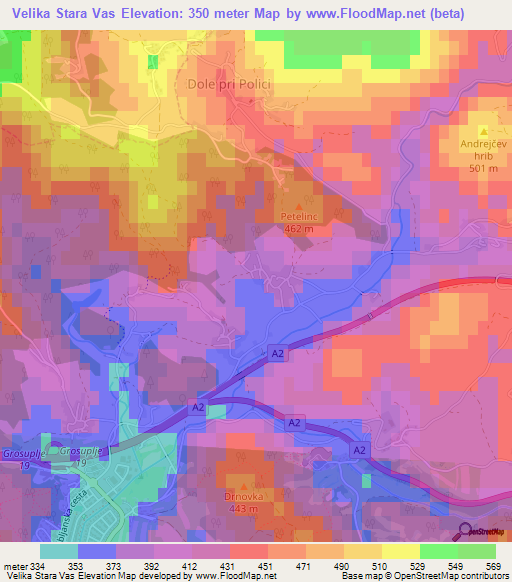 Velika Stara Vas,Slovenia Elevation Map