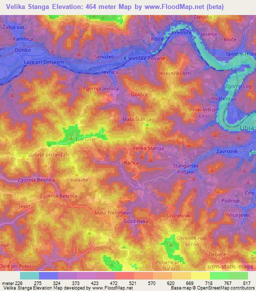 Velika Stanga,Slovenia Elevation Map