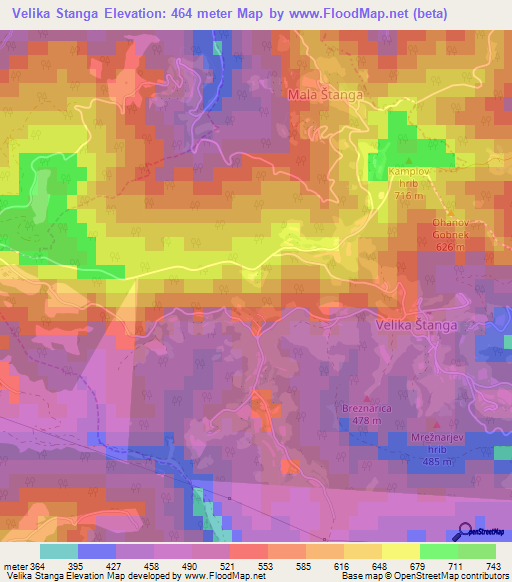 Velika Stanga,Slovenia Elevation Map