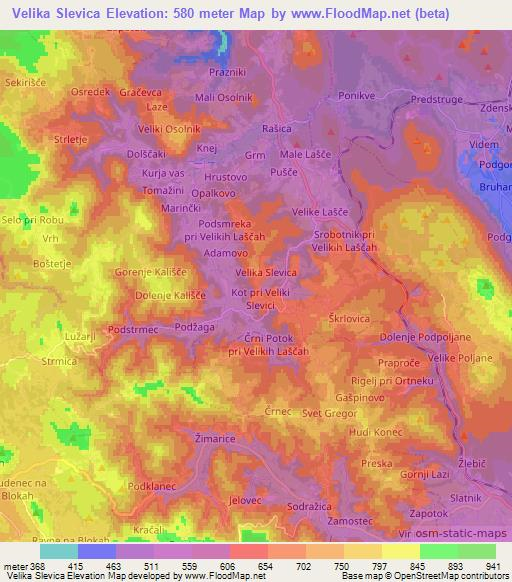 Velika Slevica,Slovenia Elevation Map