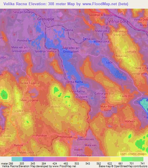 Velika Racna,Slovenia Elevation Map