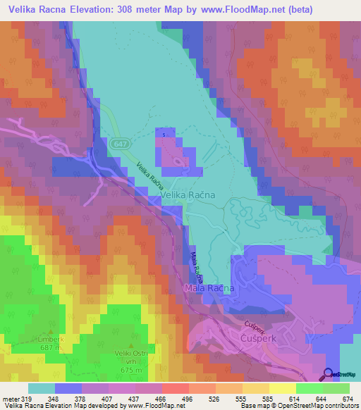 Velika Racna,Slovenia Elevation Map